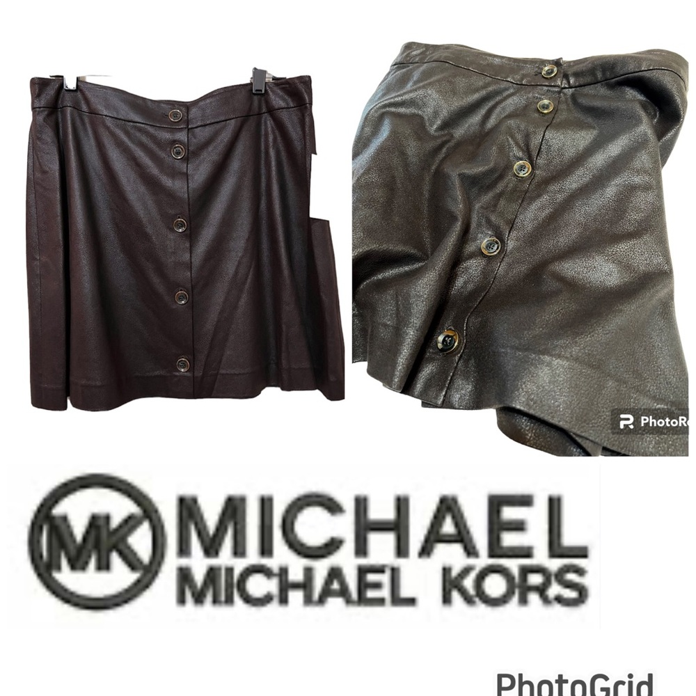 Micheal Kors Suede “Look” Chocolate Brown Skirt Front Buttons Lightweight Lined - Picture 1 of 9
